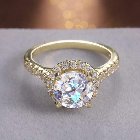 Gold Plated Round Simulated Diamond Ring - Picture 1 of 6